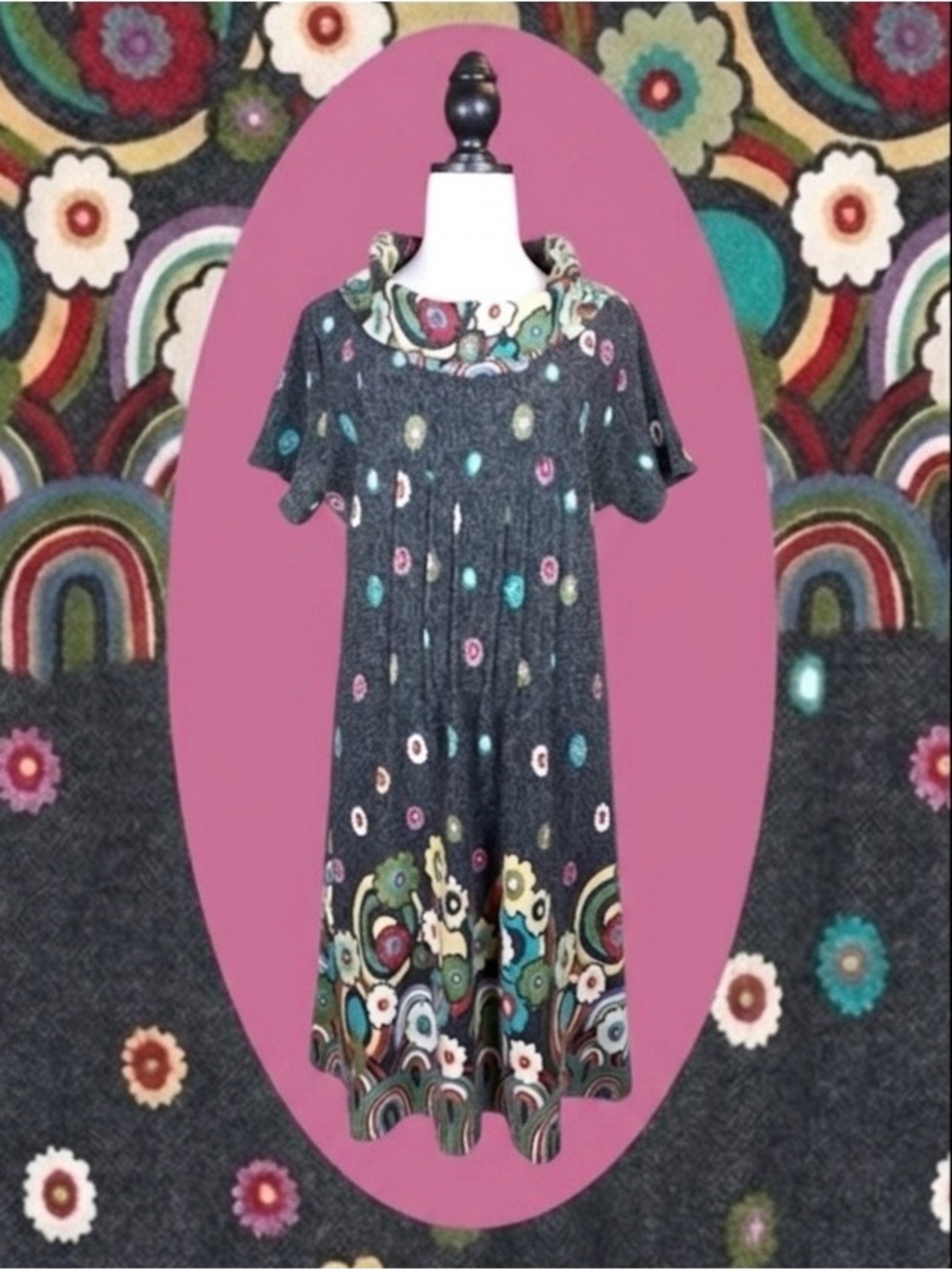 Joe Browns Classic Retro Boho Cozy Colorful Floral Rainbow Maximalist Dress 12